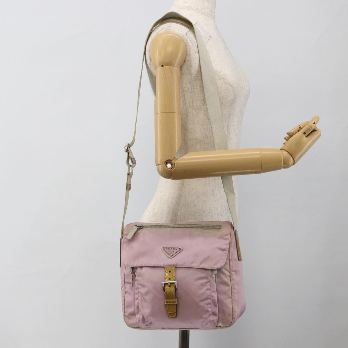 PRADA Shoulder Bag Nylon Pink Silver Auth LNZ394