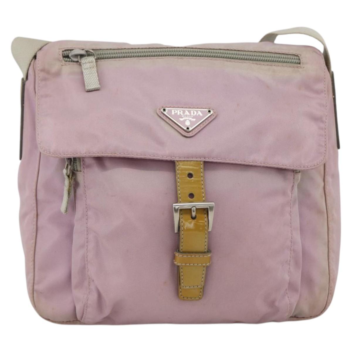 PRADA Shoulder Bag Nylon Pink Silver Auth LNZ394