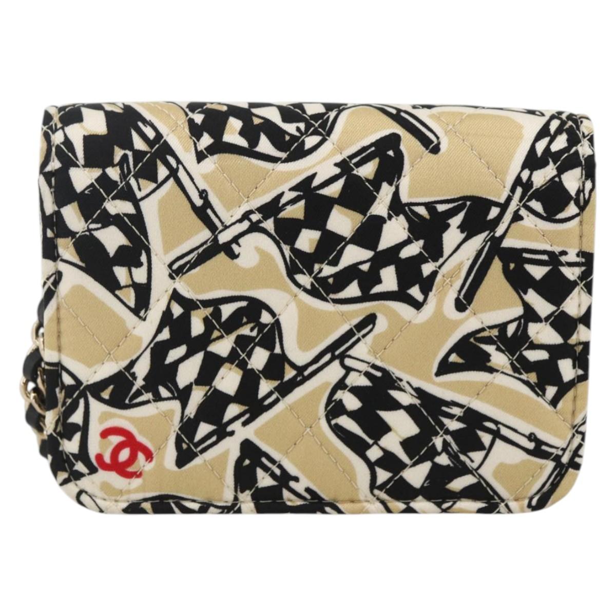 CHANEL Chain Mini Matelasse 12 Shoulder Bag Satin Beige Gold CC Auth LNZ395M