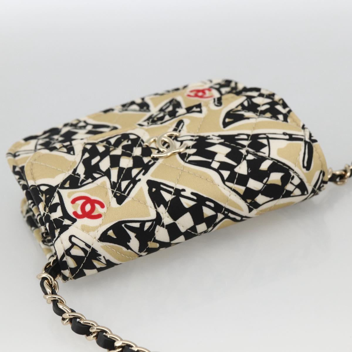 CHANEL Chain Mini Matelasse 12 Shoulder Bag Satin Beige Gold CC Auth LNZ395M