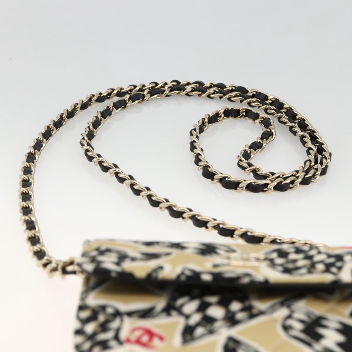 CHANEL Chain Mini Matelasse 12 Shoulder Bag Satin Beige Gold CC Auth LNZ395M