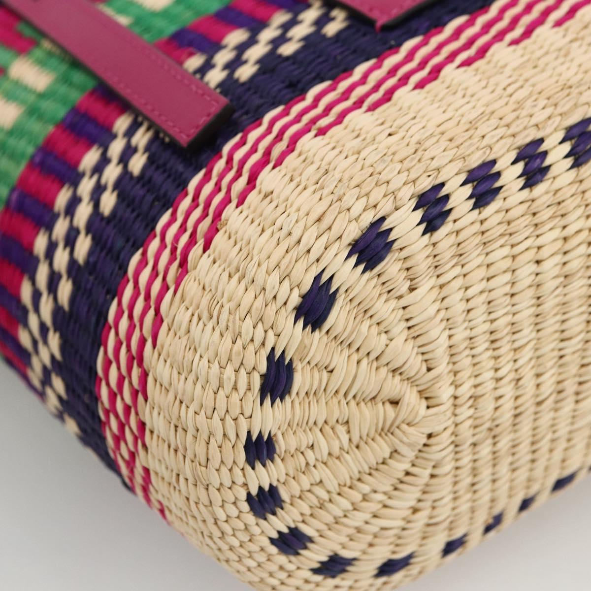 LOEWE Anagram Tote Bag Raffia Leather Pink Multicolor Auth LNZ404SAM