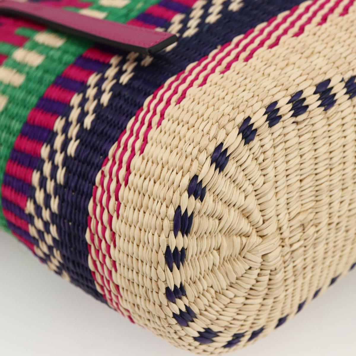 LOEWE Anagram Tote Bag Raffia Leather Pink Multicolor Auth LNZ404SAM