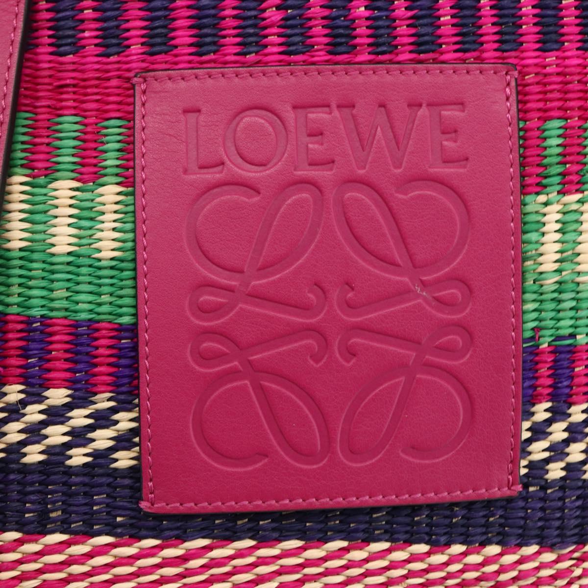LOEWE Anagram Tote Bag Raffia Leather Pink Multicolor Auth LNZ404SAM