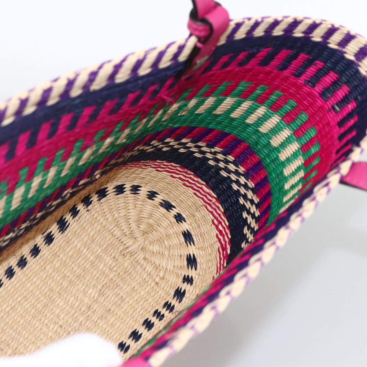 LOEWE Anagram Tote Bag Raffia Leather Pink Multicolor Auth LNZ404SAM