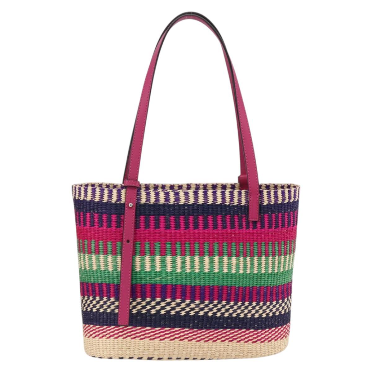 LOEWE Anagram Tote Bag Raffia Leather Pink Multicolor Auth LNZ404SAM