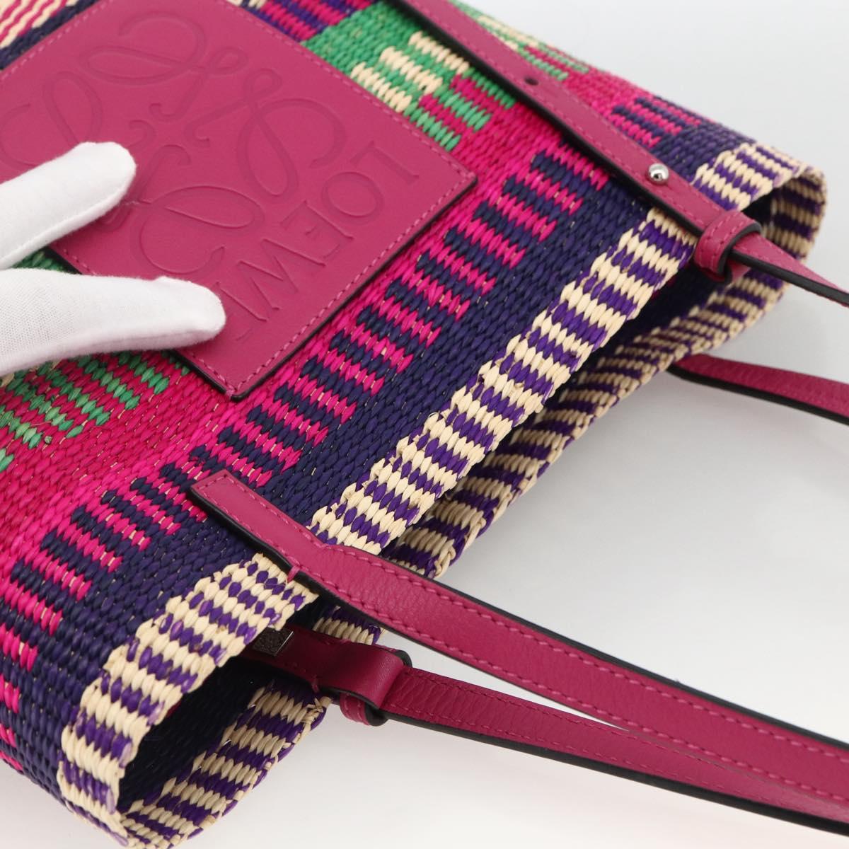 LOEWE Anagram Tote Bag Raffia Leather Pink Multicolor Auth LNZ404SAM