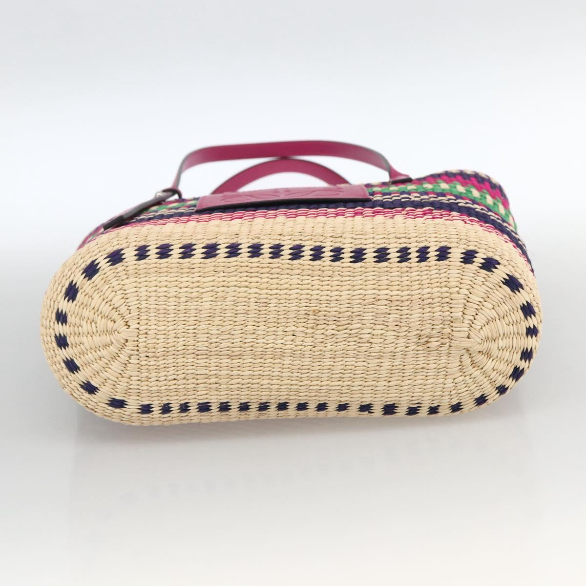LOEWE Anagram Tote Bag Raffia Leather Pink Multicolor Auth LNZ404SAM