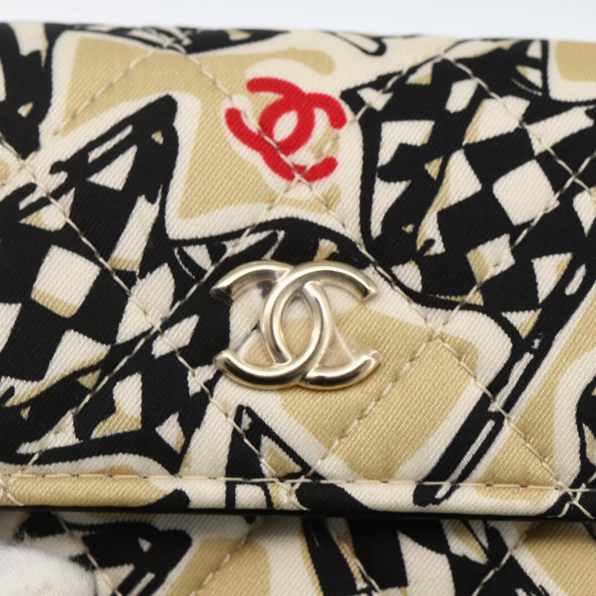 CHANEL Chain Mini Matelasse 12 Shoulder Bag Satin Beige Gold CC Auth LNZ407M