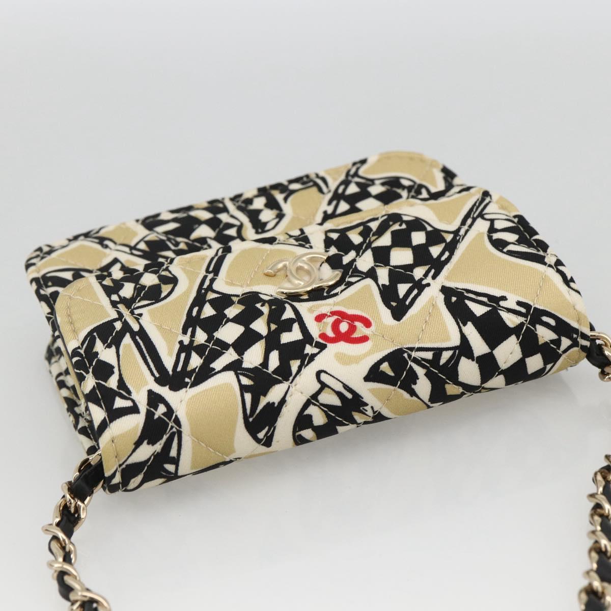 CHANEL Chain Mini Matelasse 12 Shoulder Bag Satin Beige Gold CC Auth LNZ407M