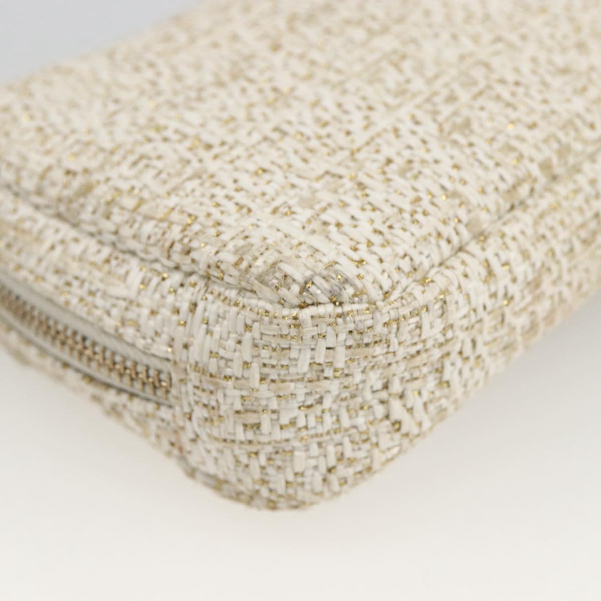 CHANEL Pouch Tweed Ivory Gold CC Auth LNZ410V