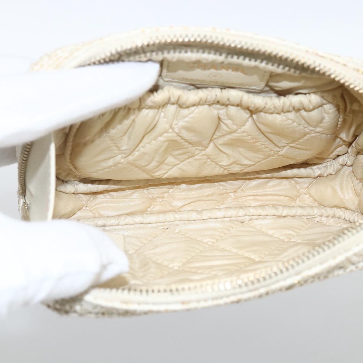 CHANEL Pouch Tweed Ivory Gold CC Auth LNZ410V