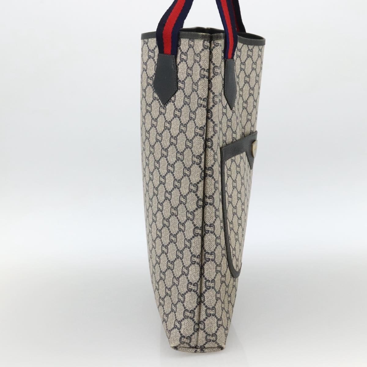 GUCCI GG Plus Supreme Sherry Line Tote Bag PVC Navy Gold Auth LNZ421