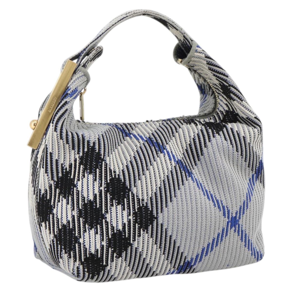 BURBERRY Nova Check Hand Bag Canvas Light Blue Gold Auth LNZ422SAM