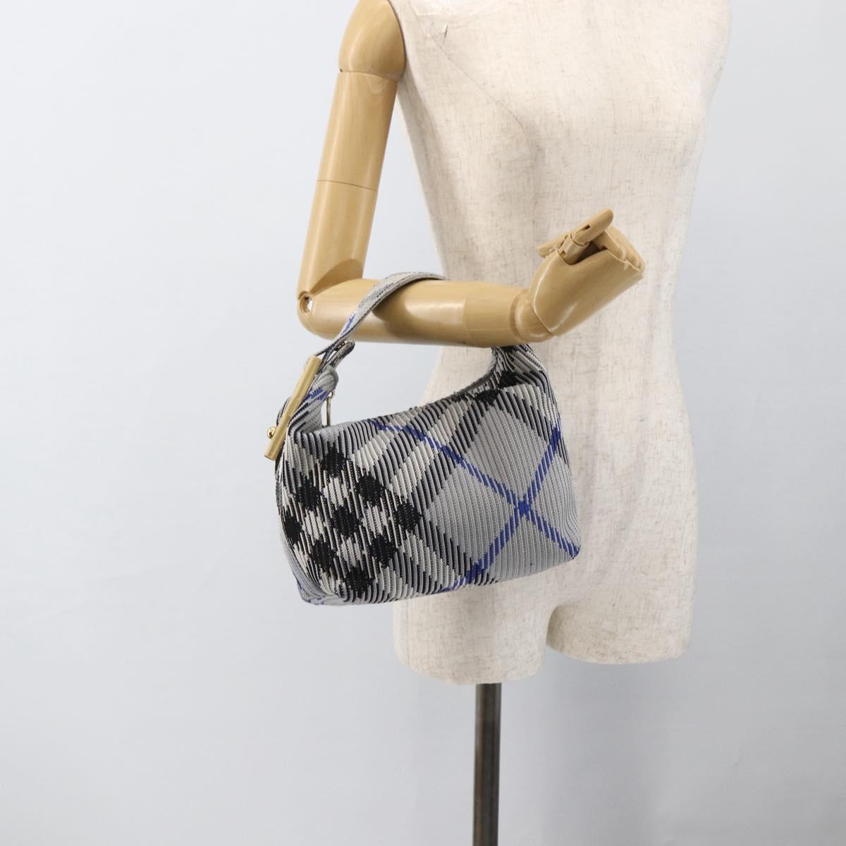 BURBERRY Nova Check Hand Bag Canvas Light Blue Gold Auth LNZ422SAM