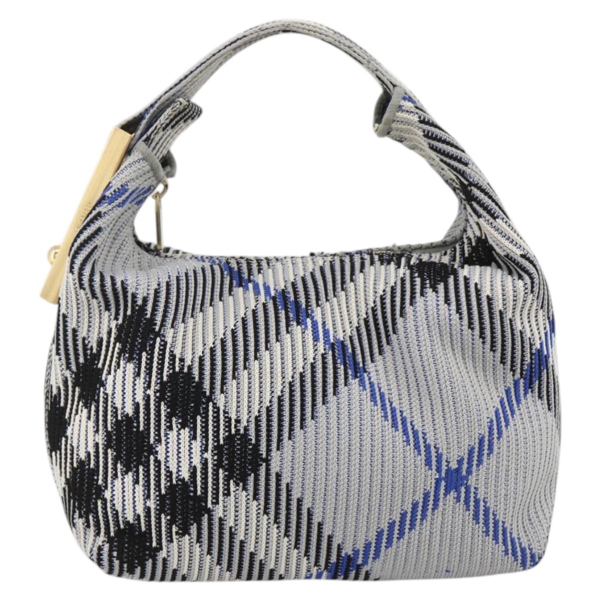 BURBERRY Nova Check Hand Bag Canvas Light Blue Gold Auth LNZ422SAM