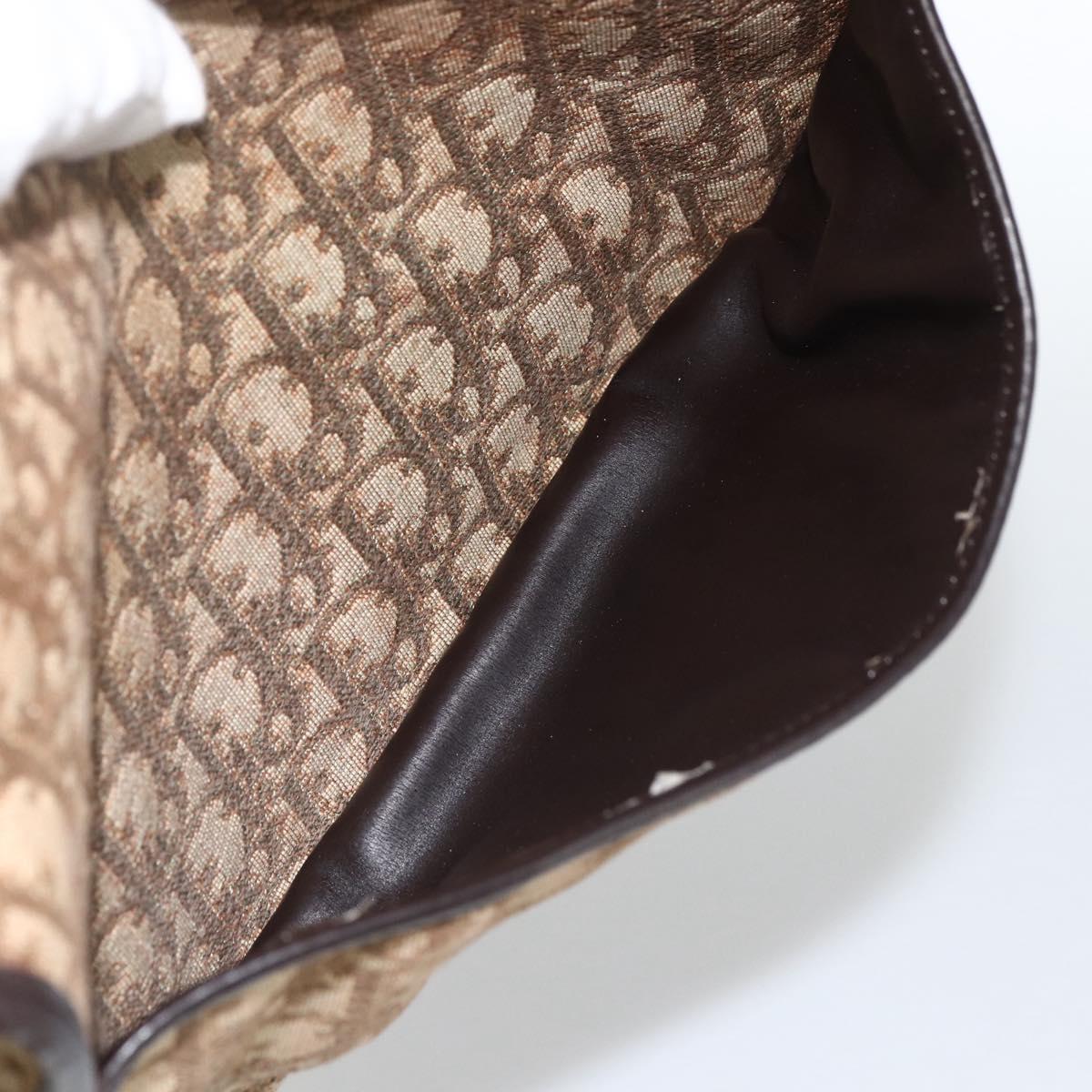 Christian Dior Trotter Canvas Shoulder Bag Beige Gold Auth LNZ423