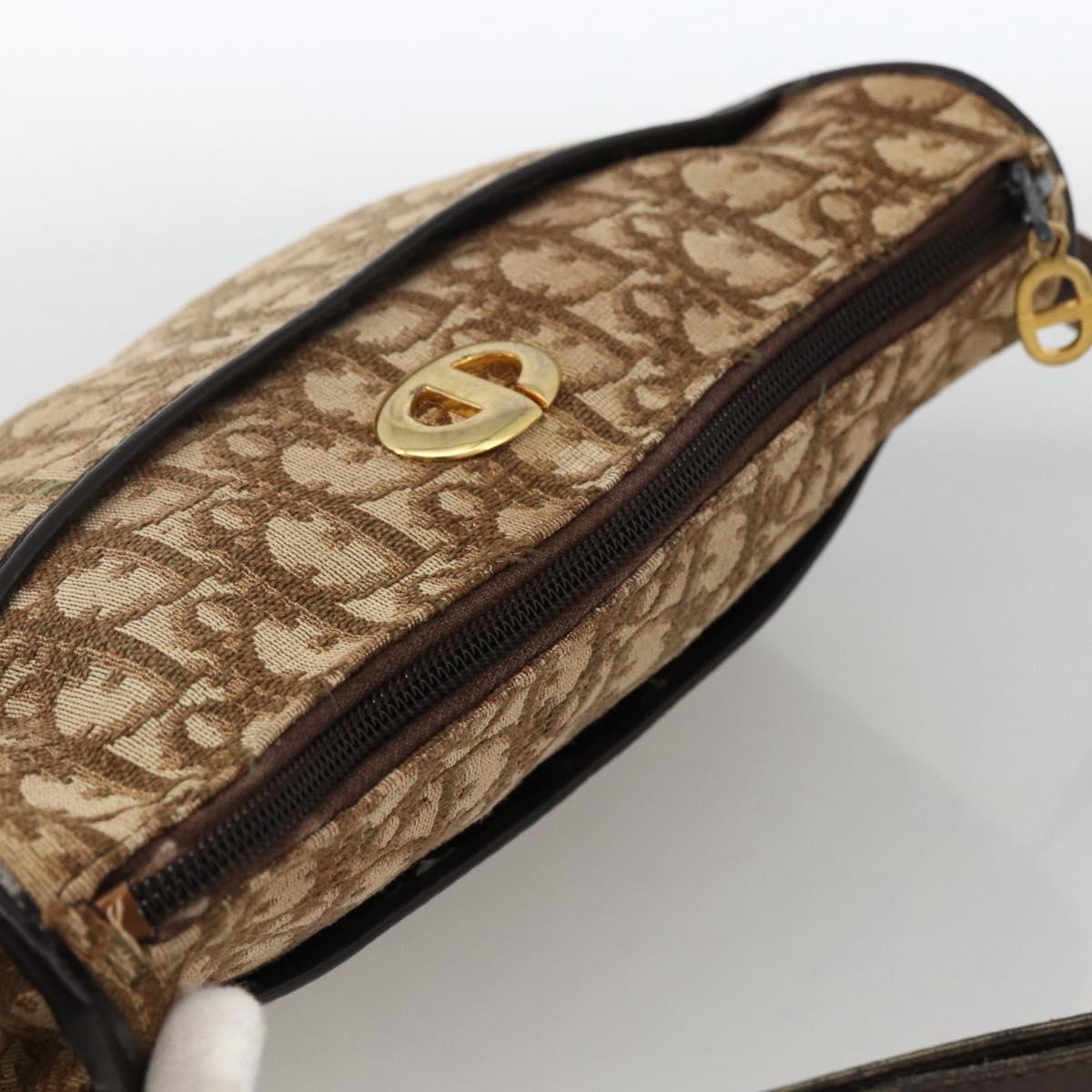 Christian Dior Trotter Canvas Shoulder Bag Beige Gold Auth LNZ423