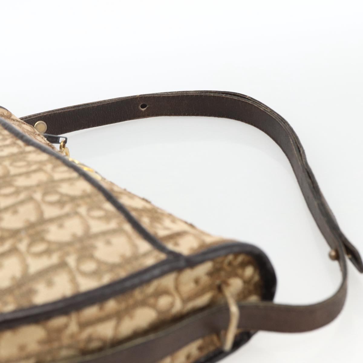 Christian Dior Trotter Canvas Shoulder Bag Beige Gold Auth LNZ423