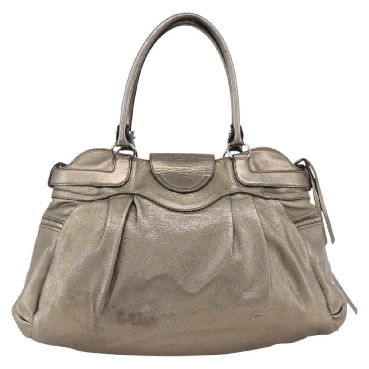 Salvatore Ferragamo Gancini Hand Bag Leather White Silver Auth LNZ426