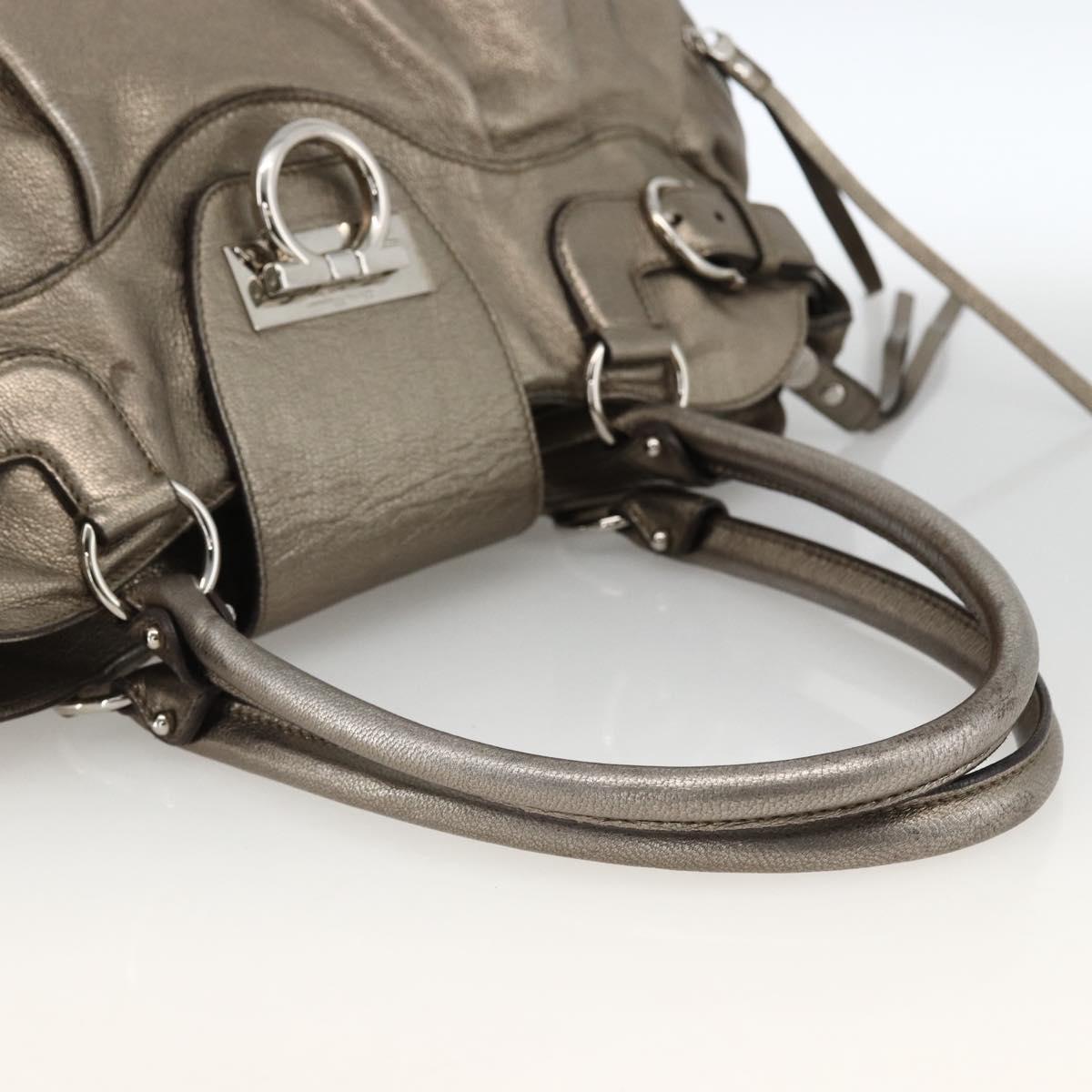 Salvatore Ferragamo Gancini Hand Bag Leather White Silver Auth LNZ426
