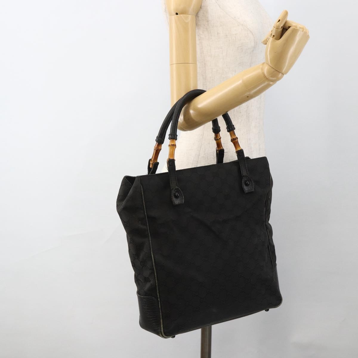 GUCCI Bamboo GG Canvas Hand Bag Black 112530 Auth LNZ427