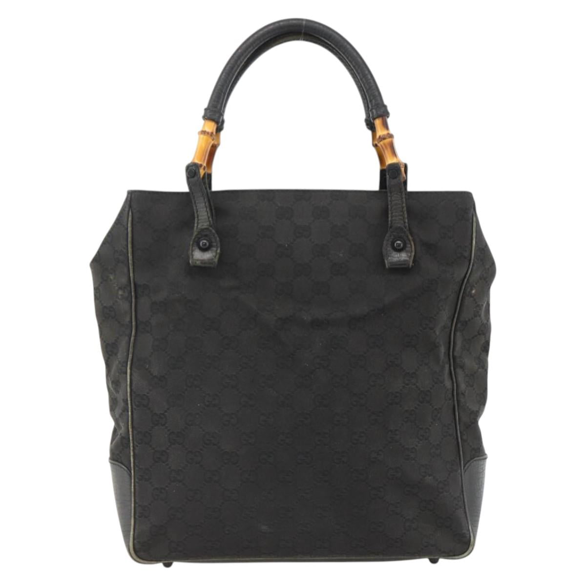 GUCCI Bamboo GG Canvas Hand Bag Black 112530 Auth LNZ427