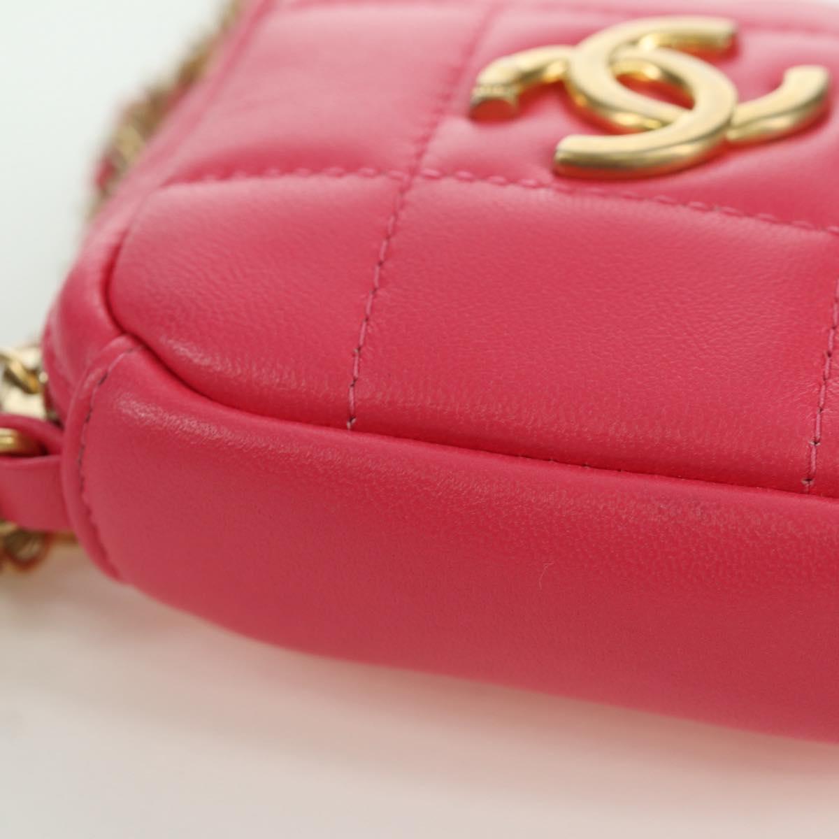 CHANEL Choco Bar Chain Shoulder Pouch Lamb Skin Pink Gold CC Auth LNZ440SAM