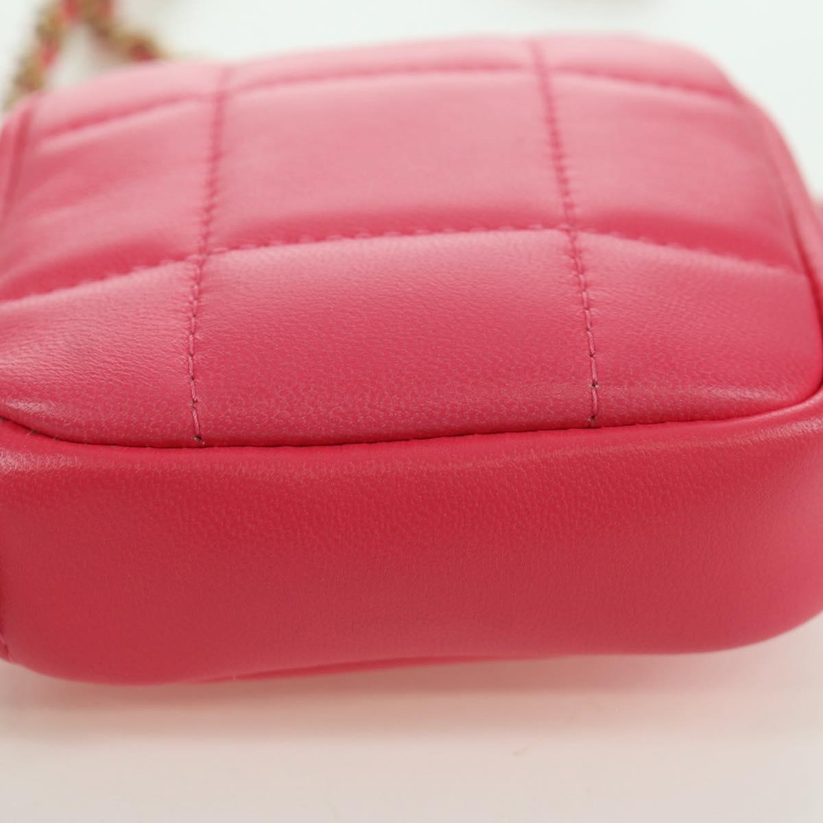 CHANEL Choco Bar Chain Shoulder Pouch Lamb Skin Pink Gold CC Auth LNZ440SAM