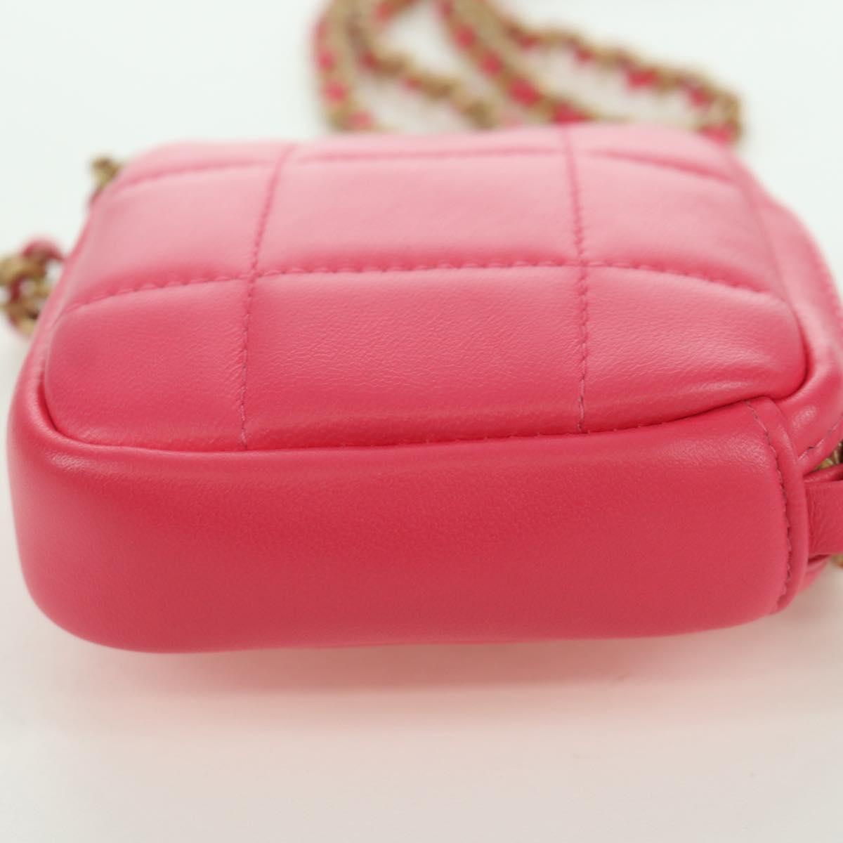 CHANEL Choco Bar Chain Shoulder Pouch Lamb Skin Pink Gold CC Auth LNZ440SAM