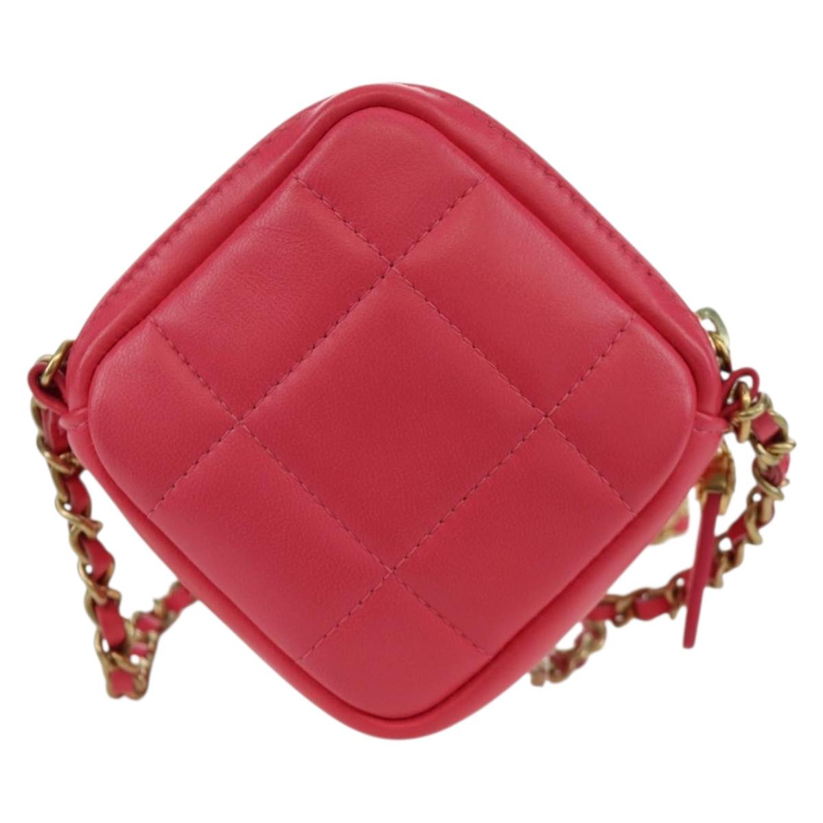 CHANEL Choco Bar Chain Shoulder Pouch Lamb Skin Pink Gold CC Auth LNZ440SAM
