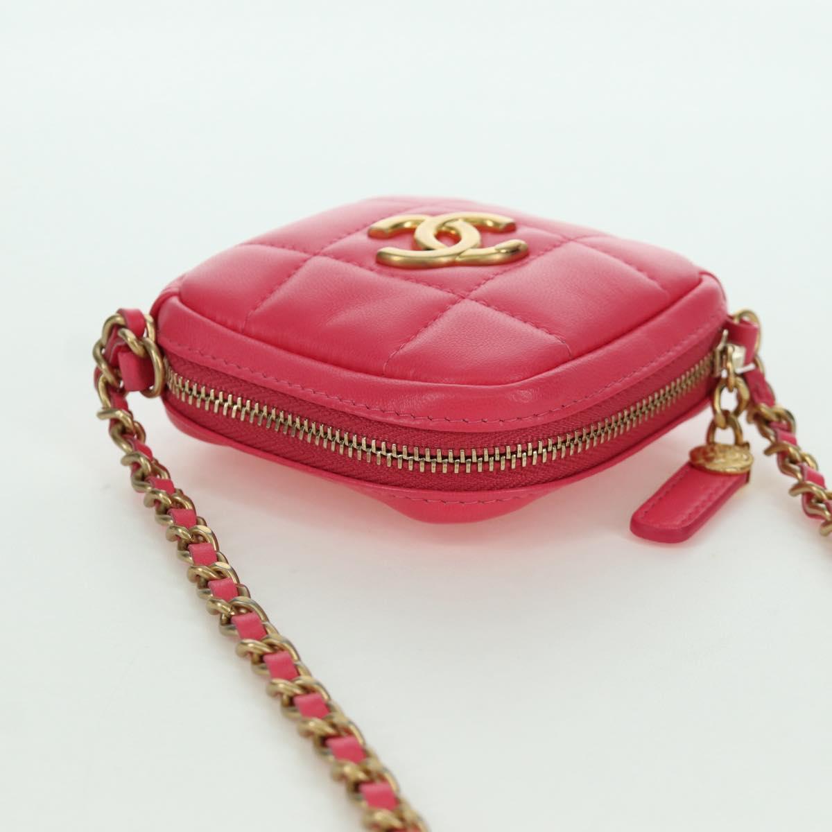 CHANEL Choco Bar Chain Shoulder Pouch Lamb Skin Pink Gold CC Auth LNZ440SAM