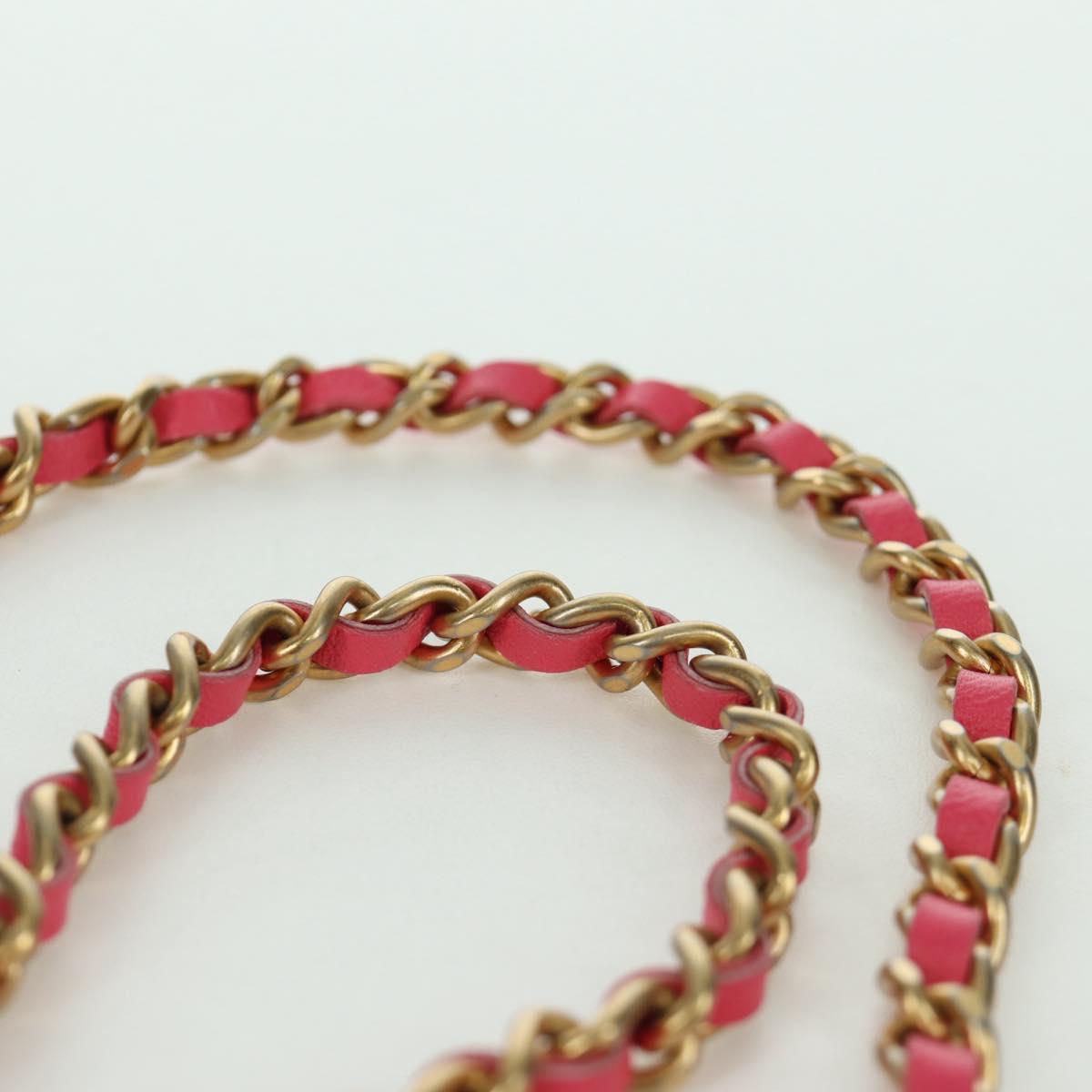 CHANEL Choco Bar Chain Shoulder Pouch Lamb Skin Pink Gold CC Auth LNZ440SAM