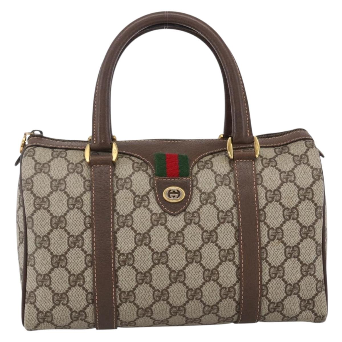 GUCCI GG Supreme Web Sherry Line Boston Bag PVC Beige Gold 40 02 006 Auth LNZ451