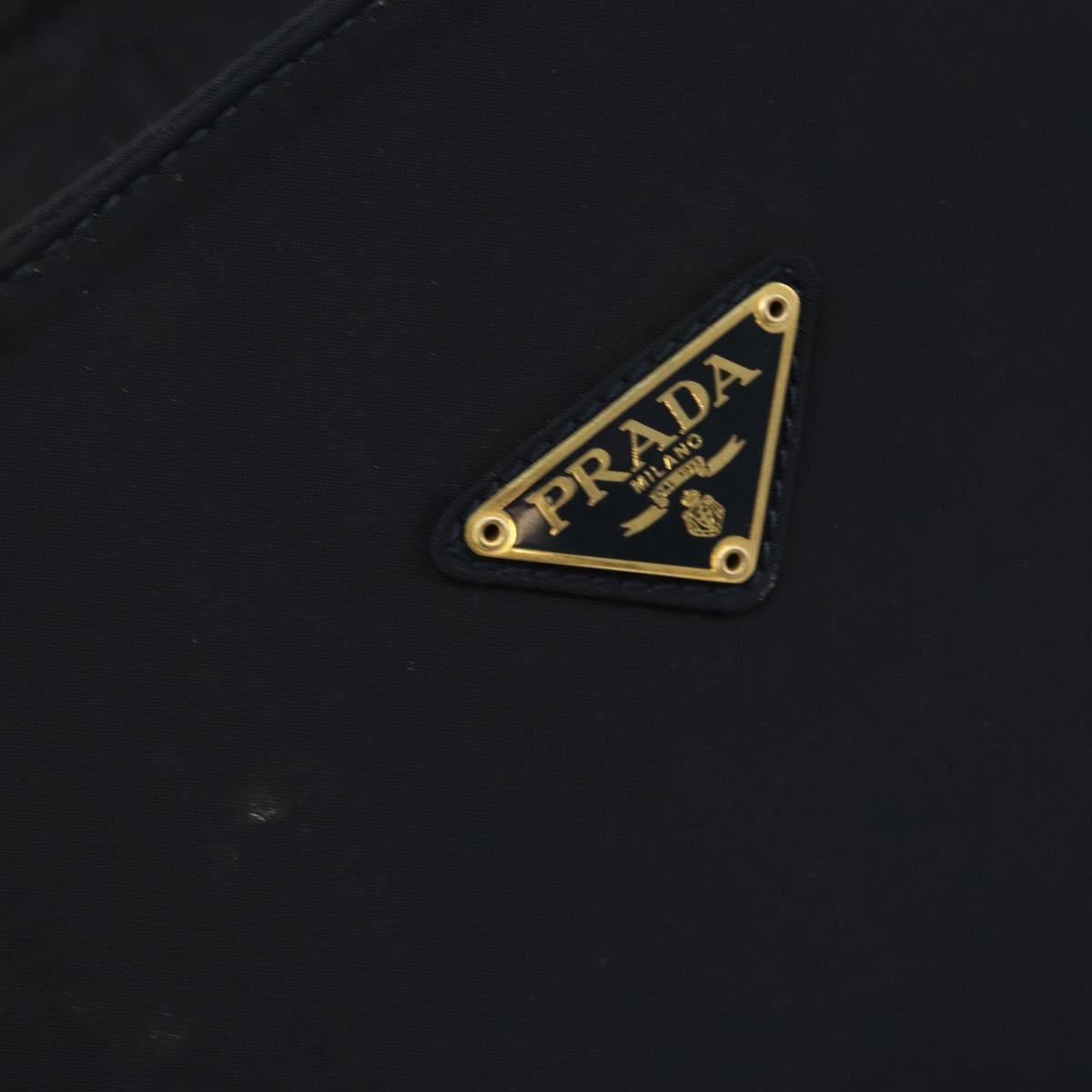 PRADA Metal Handle Hand Bag Nylon Black Gold Auth LNZ454V