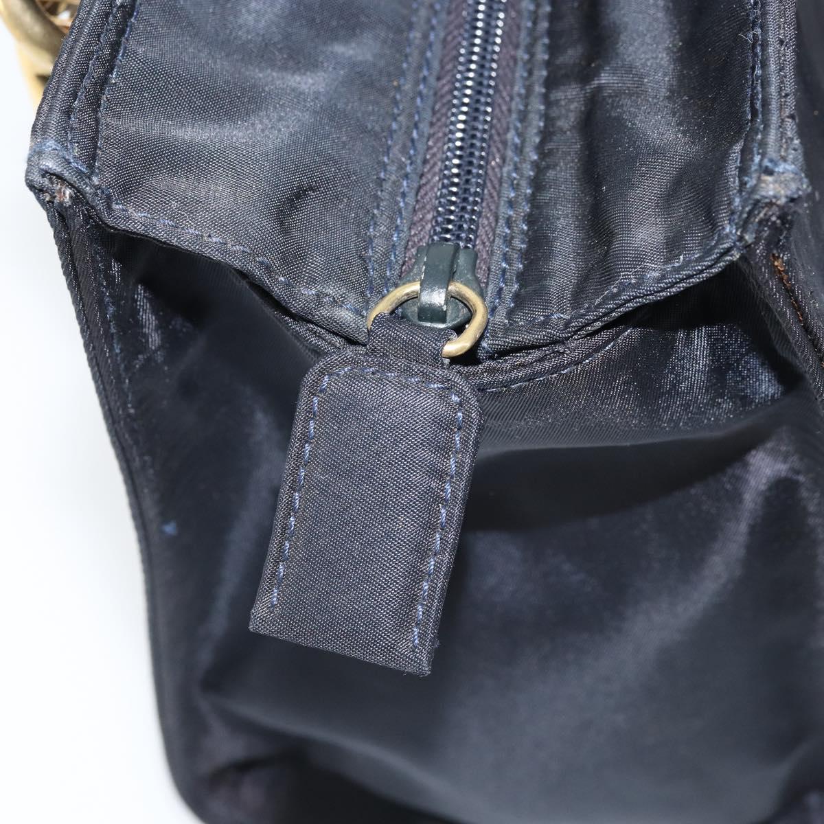 PRADA Metal Handle Hand Bag Nylon Black Gold Auth LNZ454V