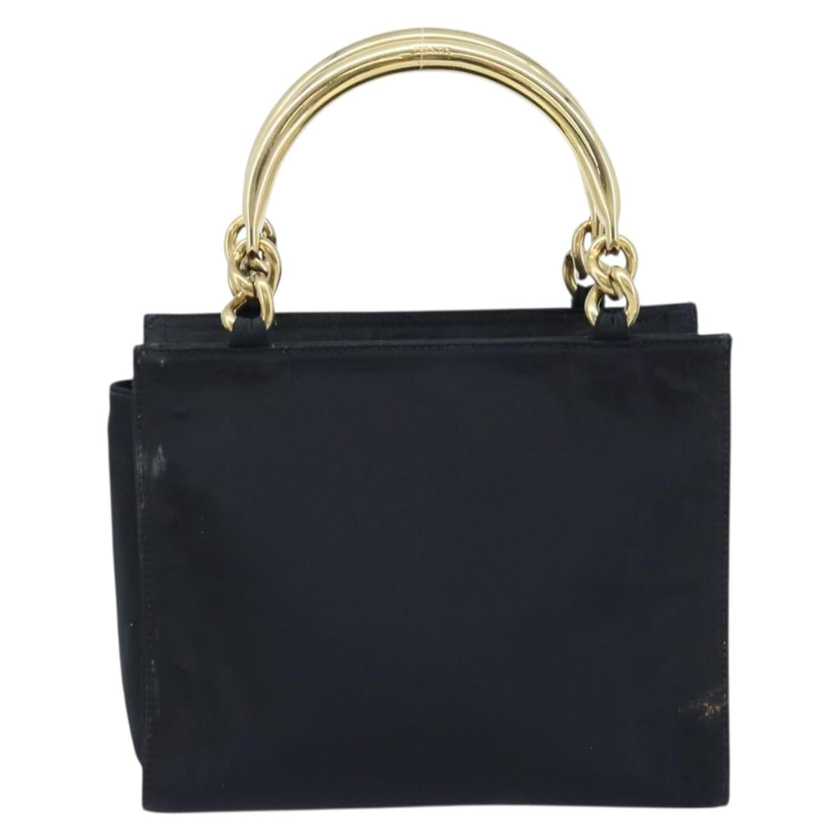 PRADA Metal Handle Hand Bag Nylon Black Gold Auth LNZ454V