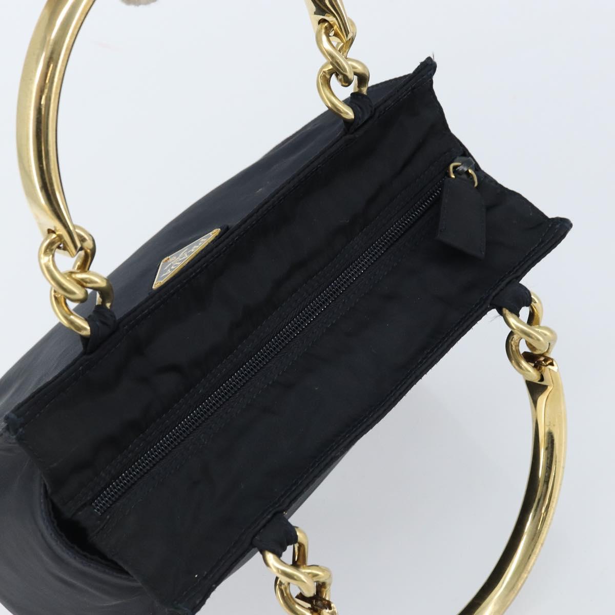 PRADA Metal Handle Hand Bag Nylon Black Gold Auth LNZ454V