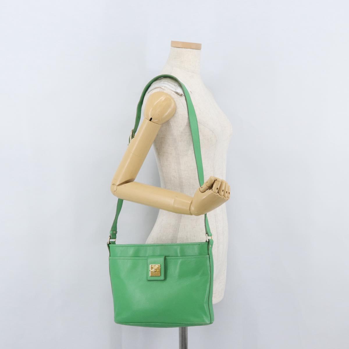 CELINE Shoulder Bag Leather Green Gold Auth LNZ455A
