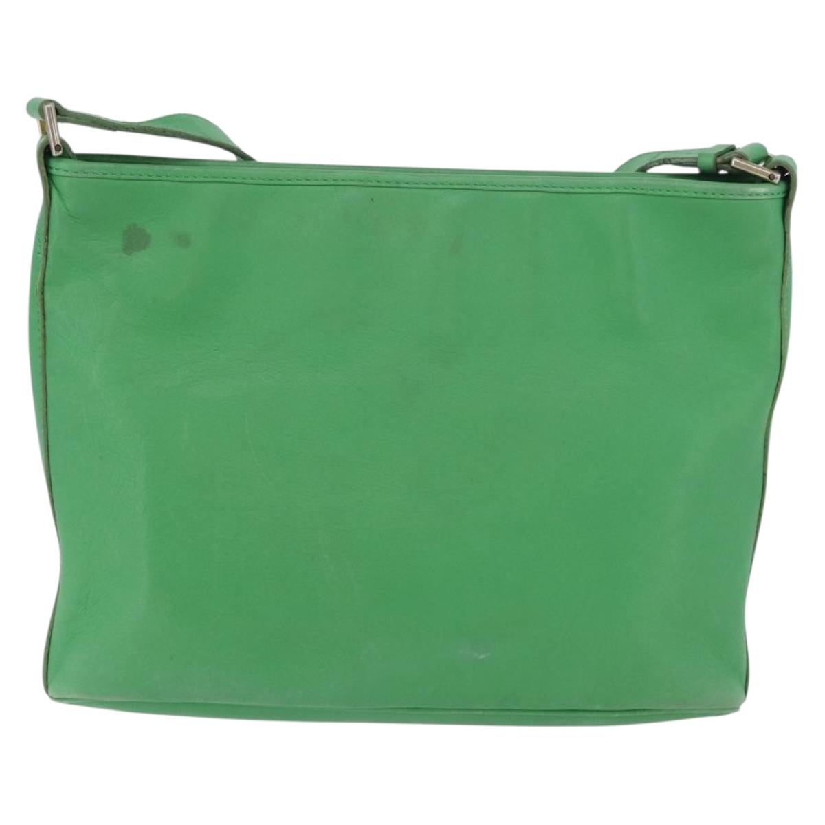 CELINE Shoulder Bag Leather Green Gold Auth LNZ455A