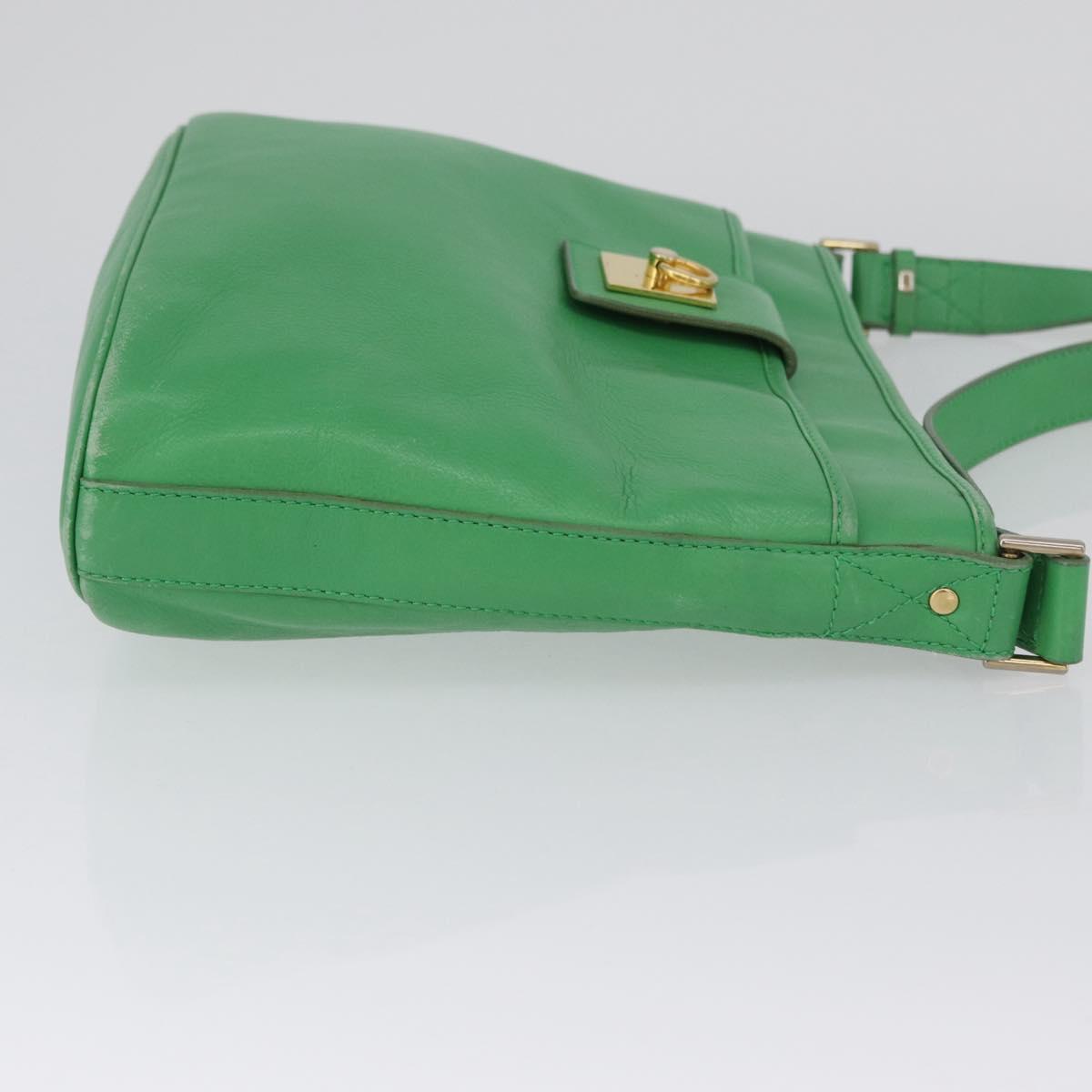CELINE Shoulder Bag Leather Green Gold Auth LNZ455A