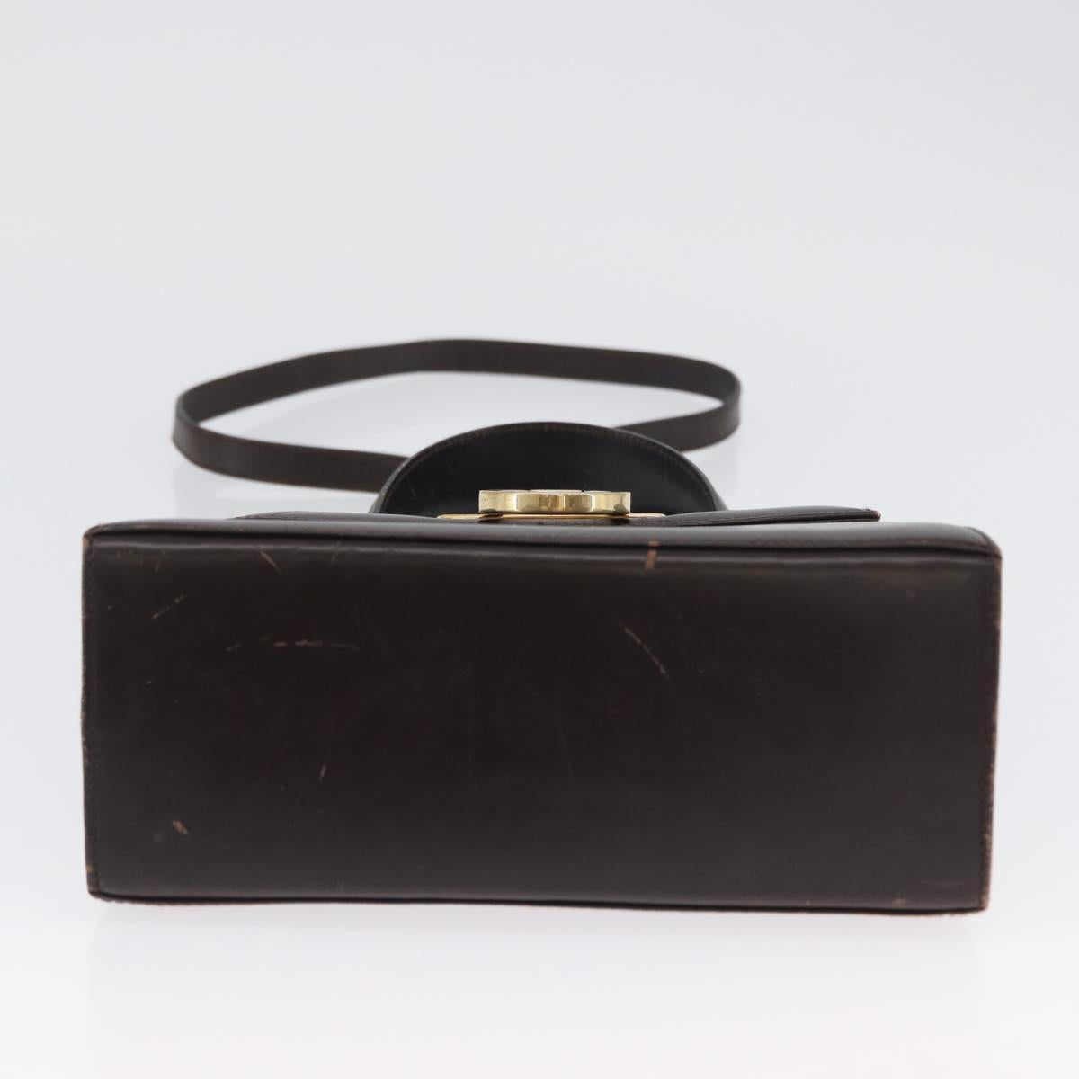 Salvatore Ferragamo Gancini Hand Bag Leather 2way Dark Brown Gold Auth LNZ456