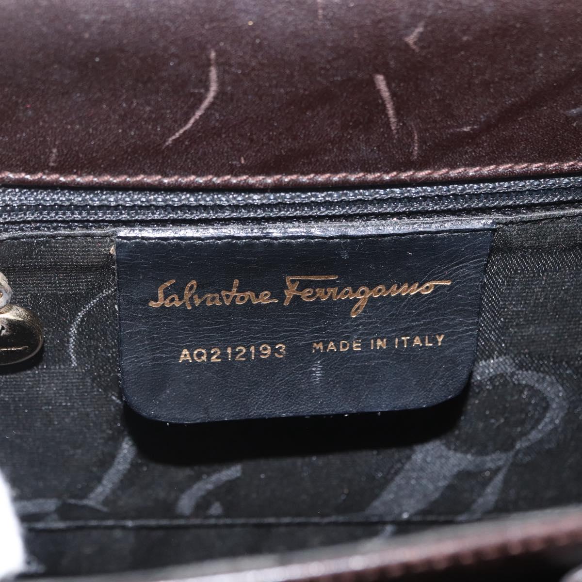 Salvatore Ferragamo Gancini Hand Bag Leather 2way Dark Brown Gold Auth LNZ456