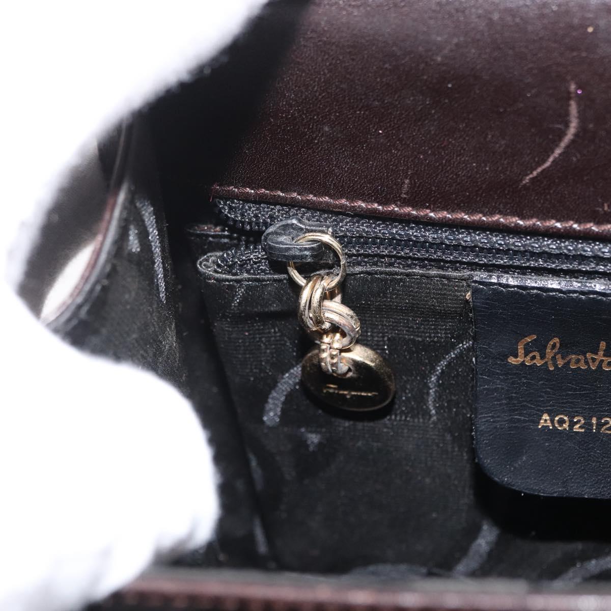 Salvatore Ferragamo Gancini Hand Bag Leather 2way Dark Brown Gold Auth LNZ456