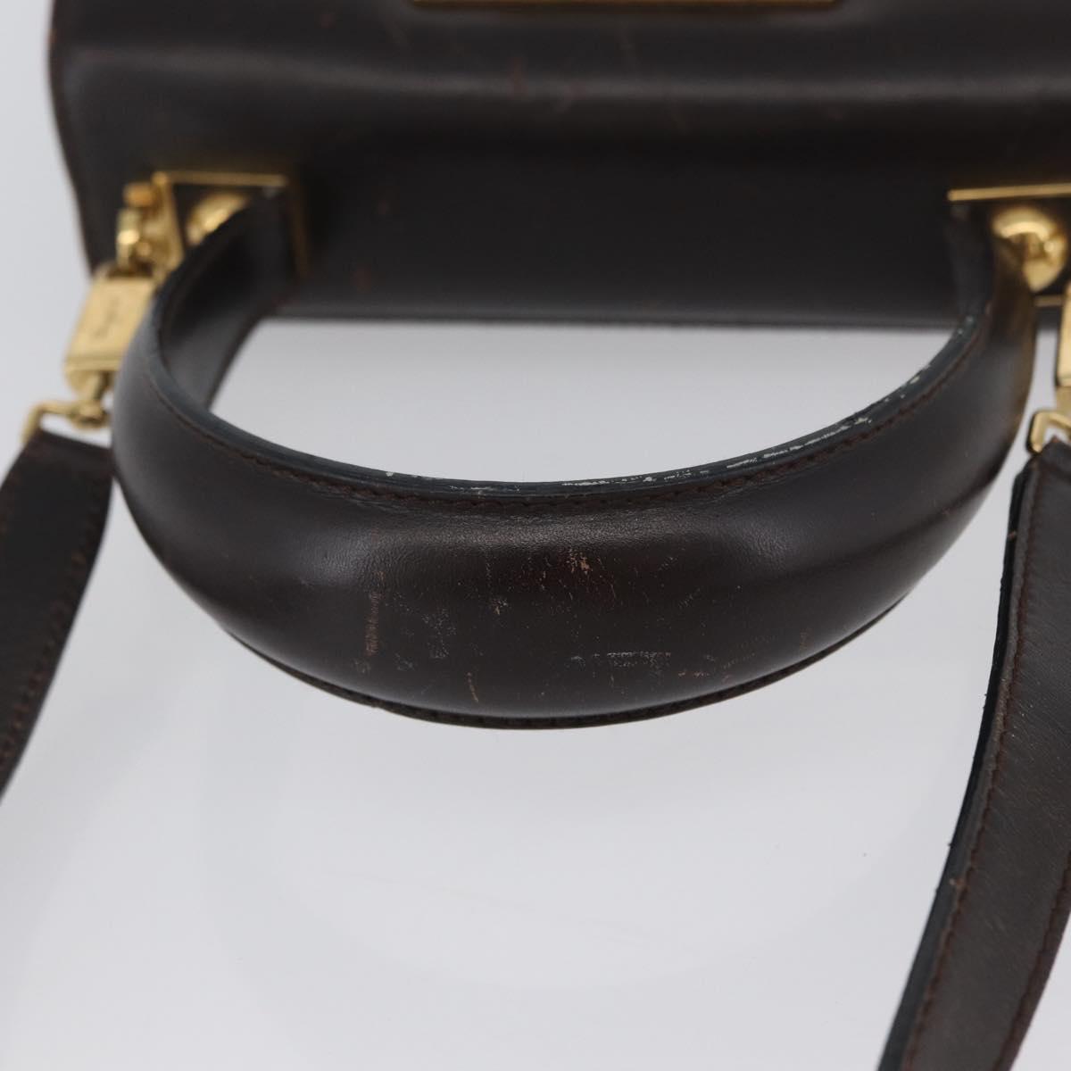 Salvatore Ferragamo Gancini Hand Bag Leather 2way Dark Brown Gold Auth LNZ456