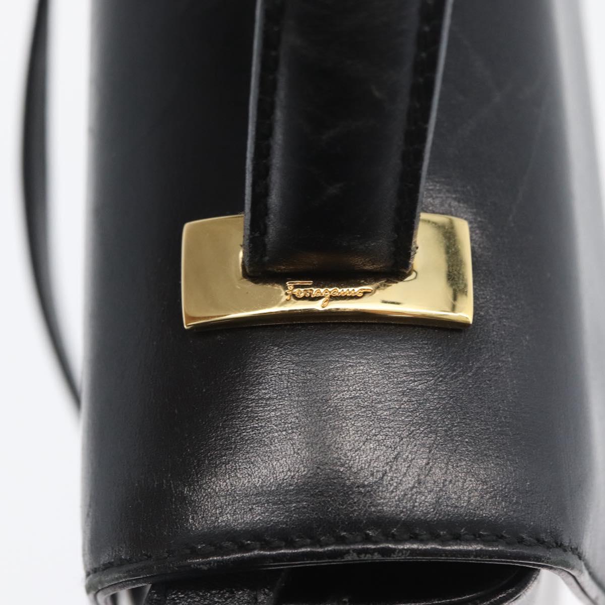 Salvatore Ferragamo Hand Bag Leather 2way Black Gold Auth LNZ457