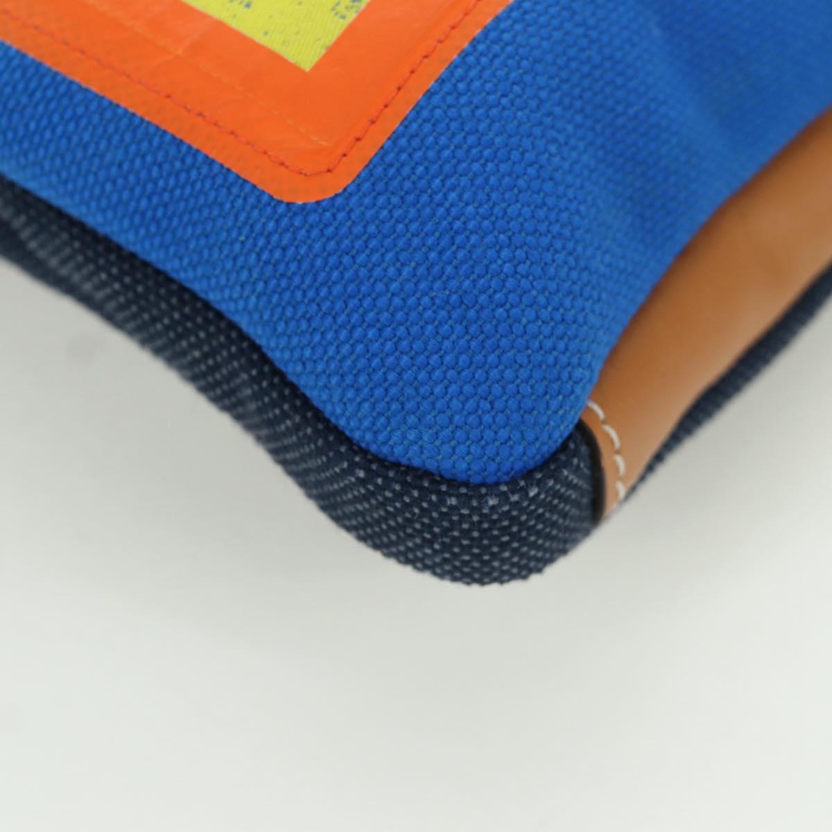 LOEWE Neck Pouch Canvas Blue Silver Auth LNZ470M