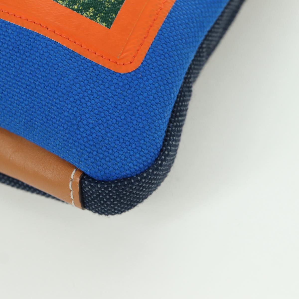 LOEWE Neck Pouch Canvas Blue Silver Auth LNZ470M