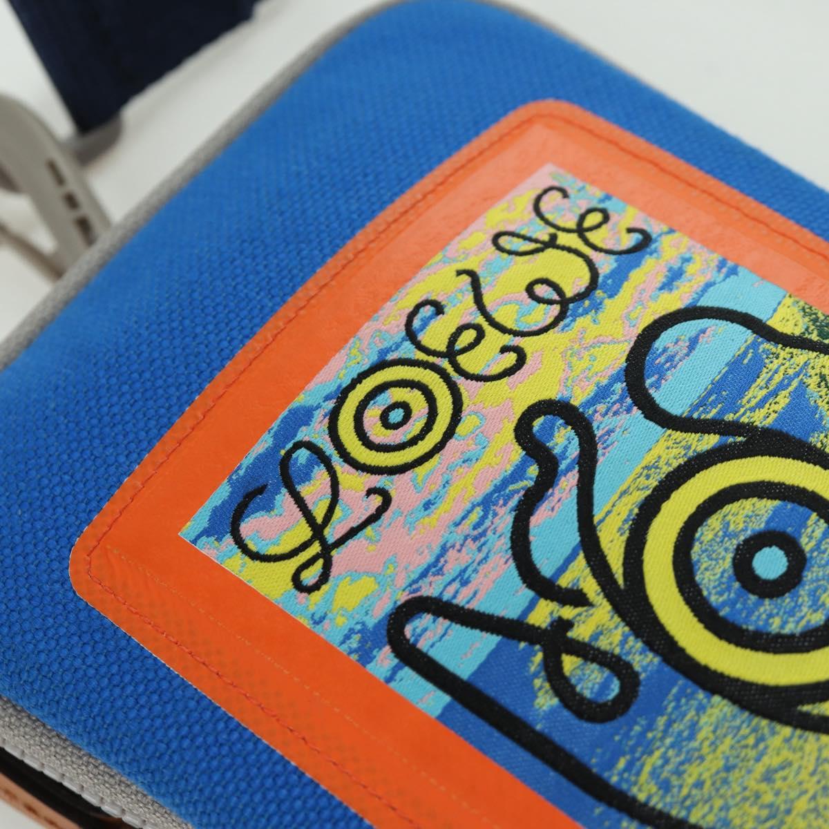 LOEWE Neck Pouch Canvas Blue Silver Auth LNZ470M