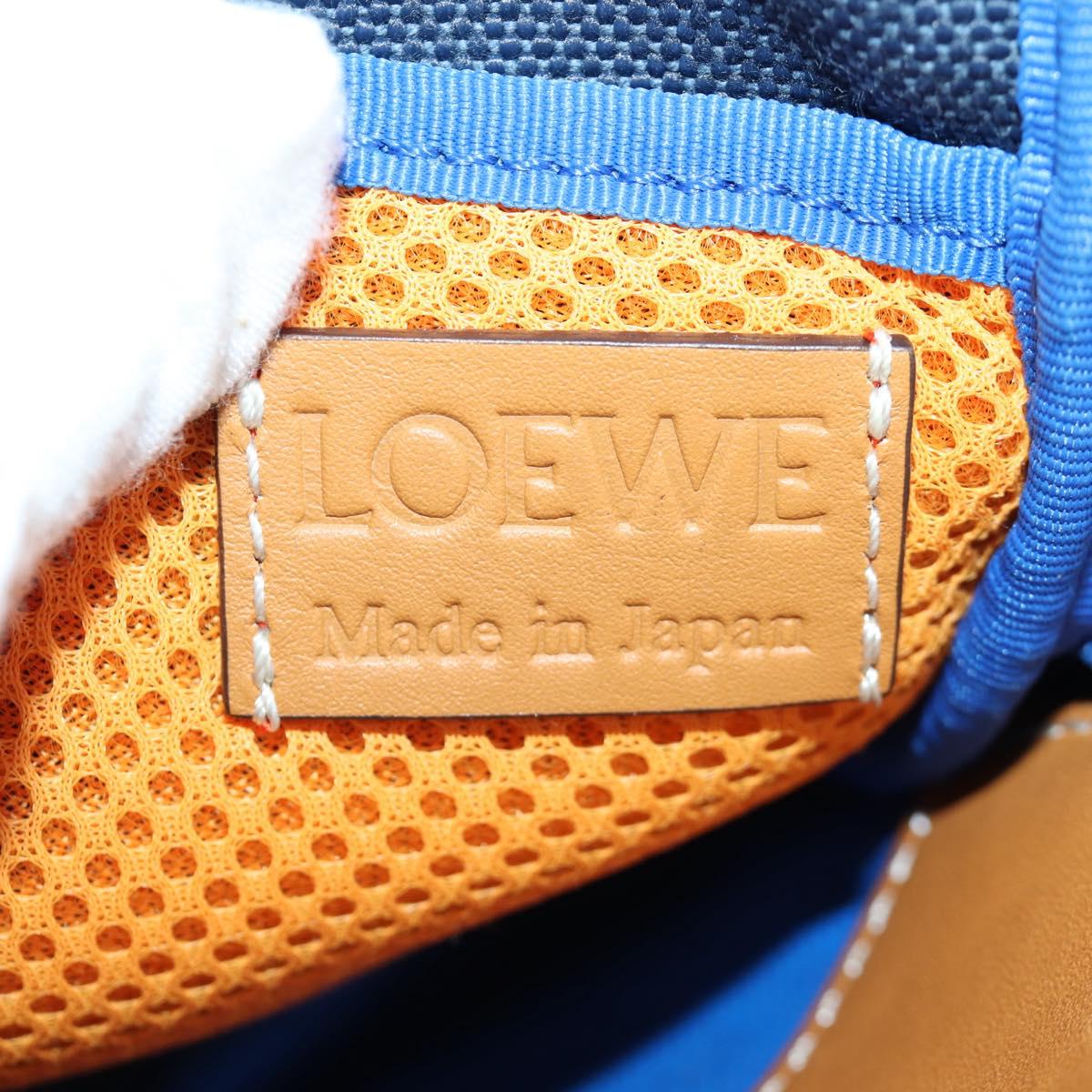 LOEWE Neck Pouch Canvas Blue Silver Auth LNZ470M